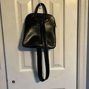VTG. NINO BOSSI CONVERTIBLE BLACK LEATHER BACKPACK Nino Bossi Backpack Handbags & Bags Leather Exterior for  main image 3